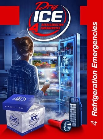 Woman using dry ice in a refrigerator for emergency cooling.